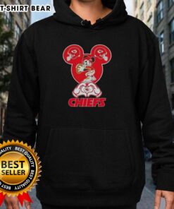 Alt Text: Top Mickey Hands Heart Kansas City Chiefs Football Hoodie in vibrant red, perfect for fans and stylish game day wear.