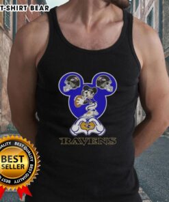 Top Mickey Hands Heart Love Baltimore Ravens Football Tank Top featuring a playful design for fans and summer wear.