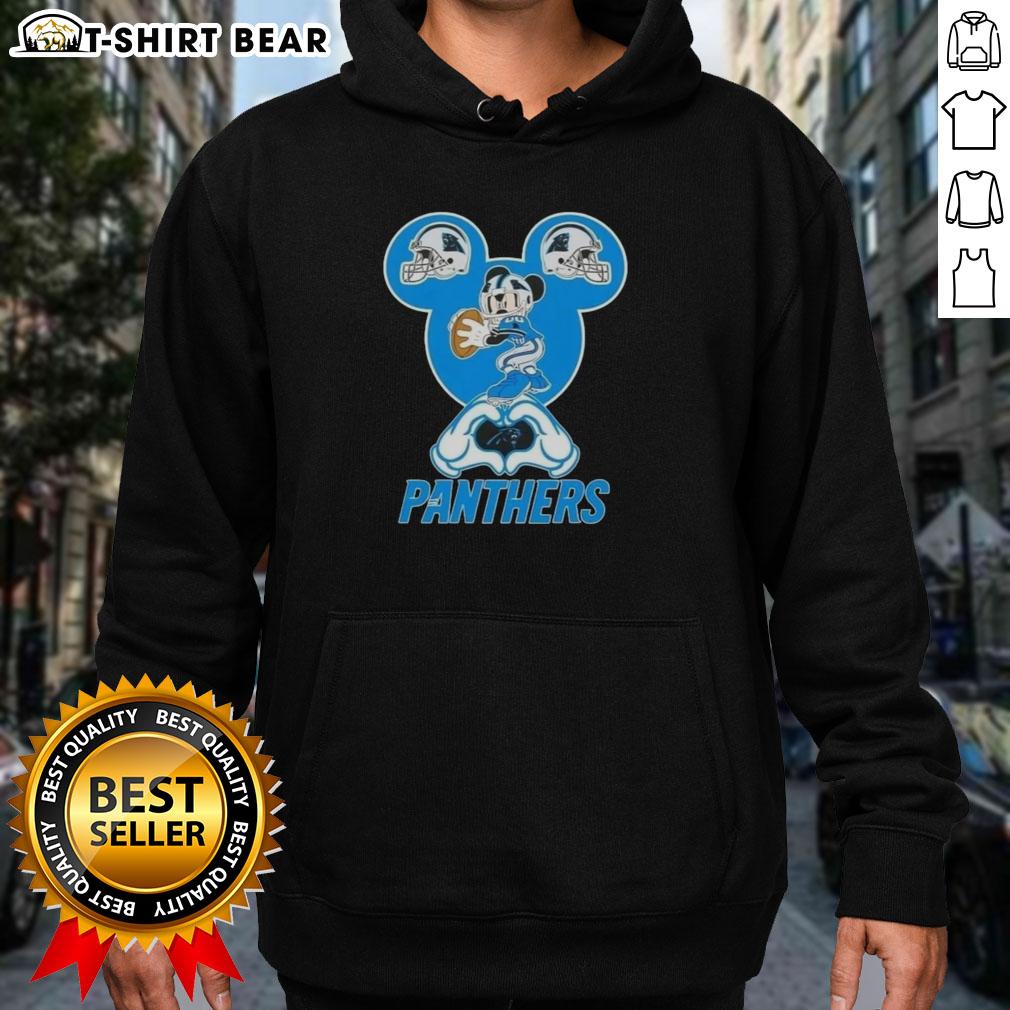 Top Mickey Hands Heart Love Carolina Panthers Football Hoodie Alt Text: Carolina Panthers football hoodie featuring top Mickey hands forming a heart, perfect for fans showing love.
