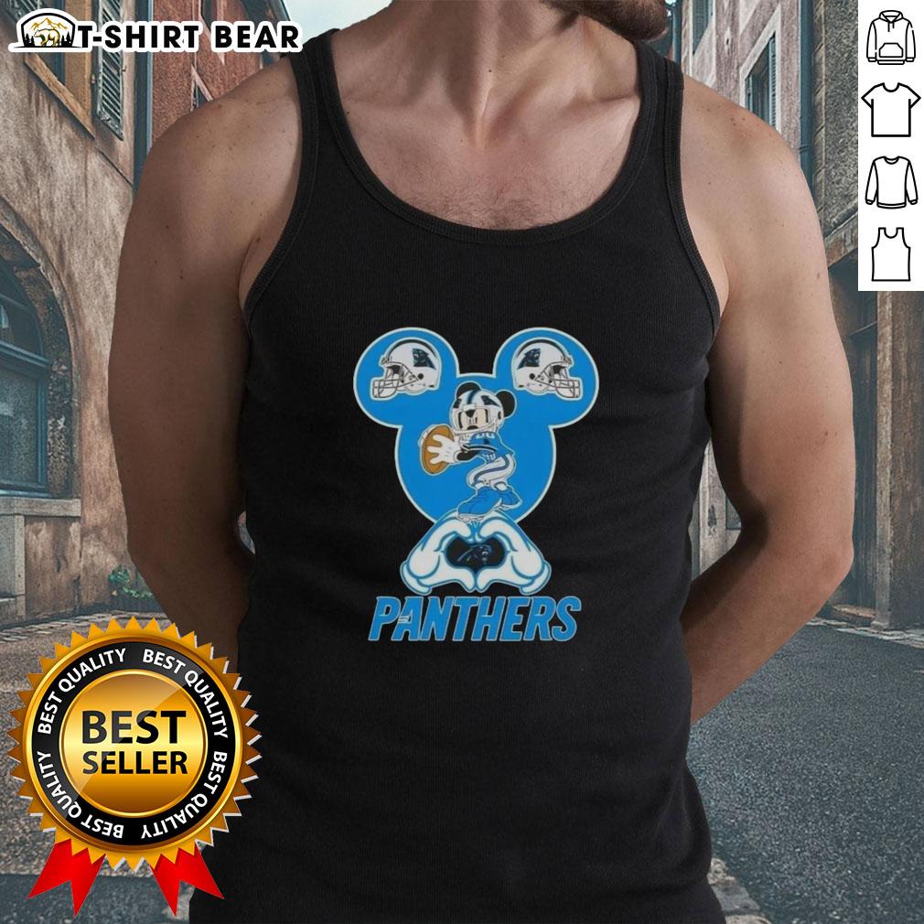 Top Mickey Hands Heart Love Carolina Panthers Football Tank Top Carolina Panthers football tank top featuring Mickey hands forming a heart, perfect for fans showcasing love for the team.