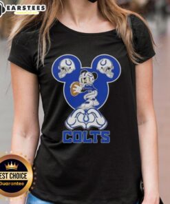 Indianapolis Colts ladies tee featuring top Mickey hands forming a heart, perfect for football fans and Disney lovers.