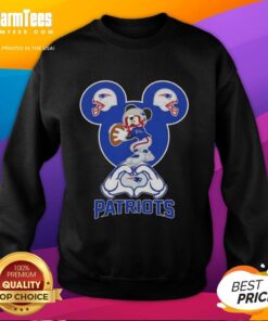 Alt Text: Top Mickey hands forming a heart on a New England Patriots football sweatshirt, perfect for fans.