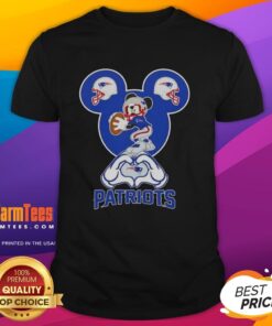 Top Mickey Hands Heart Love New England Patriots Football T-Shirt design featuring iconic Mickey Mouse hands.