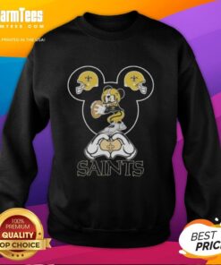 Top Mickey Hands Heart Love sweatshirt for New Orleans Saints football fans, showcasing team spirit and style.