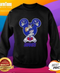 Alt Text: Top Mickey hands forming a heart on a New York Giants football sweatshirt, perfect for fans and cozy wear.