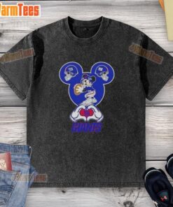 Alt Text: Top Mickey hands forming a heart on a New York Giants football washed t-shirt, perfect for fans and casual wear.