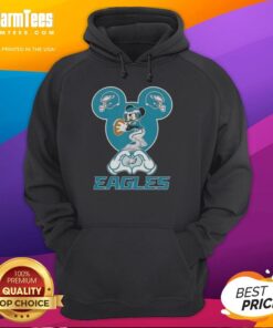 Top Mickey hands heart love design on a Philadelphia Eagles football hoodie, perfect for fans and game day.