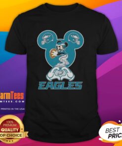 Top Mickey Hands Heart Love Philadelphia Eagles Football T-Shirt design featuring iconic Mickey gloves and heart symbol.