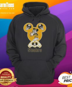 Top Mickey hands forming a heart on a Pittsburgh Steelers football hoodie, perfect for fans.