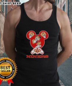 Top Mickey hands forming a heart on a San Francisco 49ers football tank top, perfect for fans and casual wear.