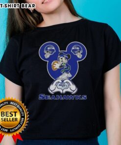 Top Mickey hands forming a heart, showcasing love for Seattle Seahawks football on a ladies tee.