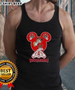 Top Mickey hands forming a heart on a love-themed Tampa Bay Buccaneers football tank top design.
