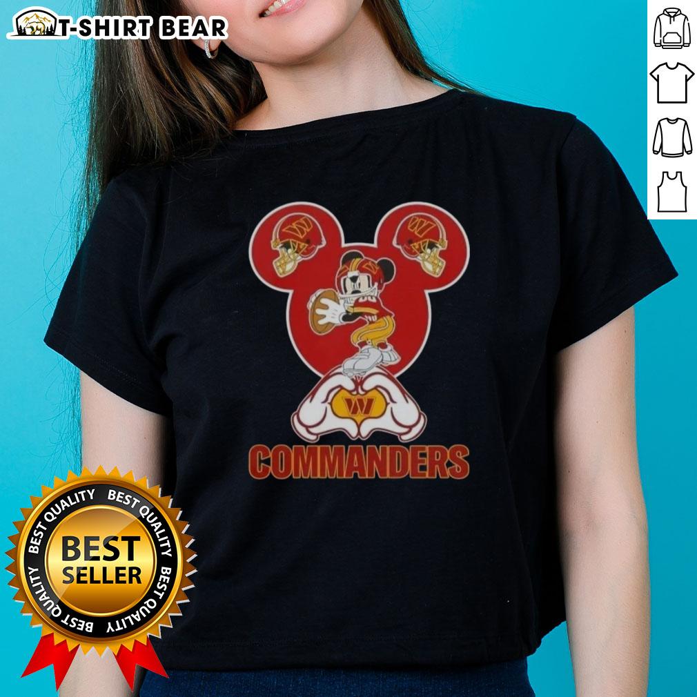 Top Mickey Hands Heart Love Washington Commanders Football Ladies Tee Top Mickey Hands Heart Love Washington Commanders Football Ladies Tee showcasing team spirit and style for fans.