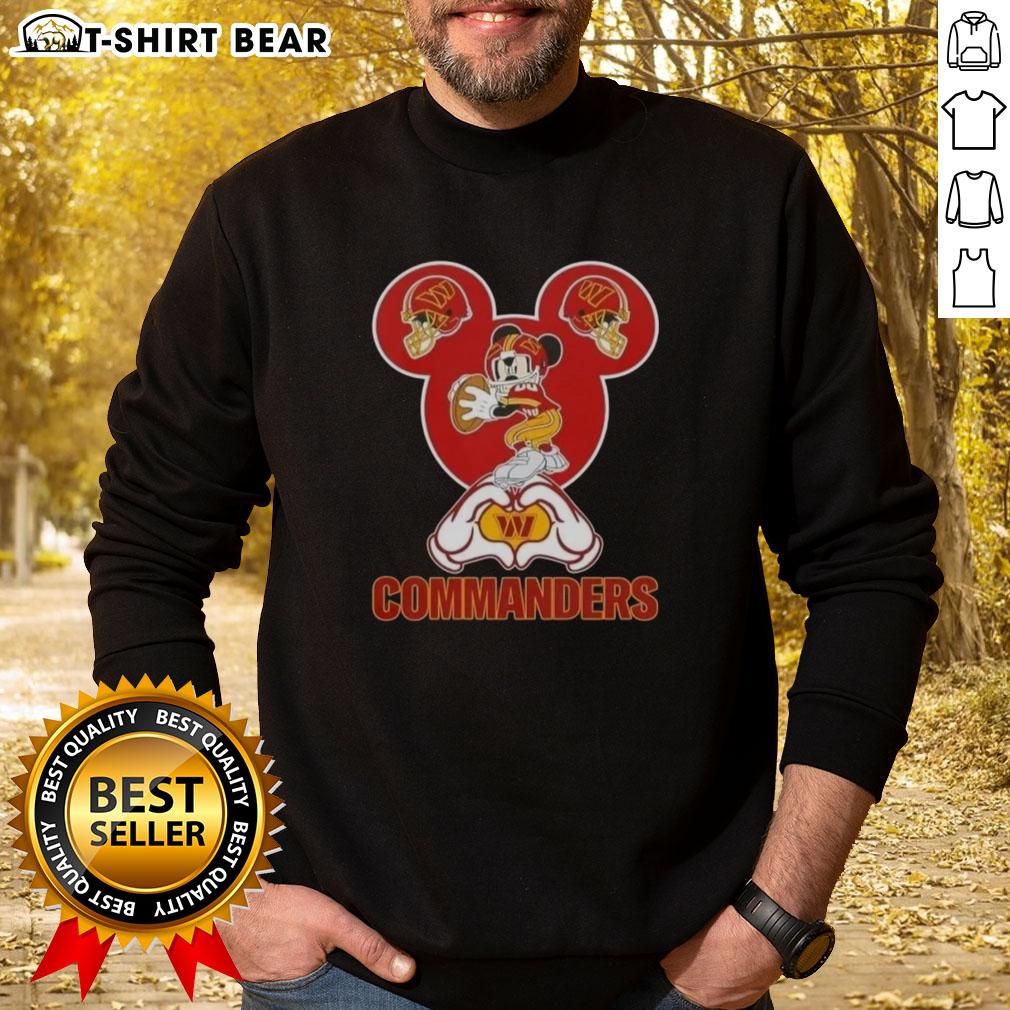Top Mickey Hands Heart Love Washington Commanders Football Sweatshirt Top Mickey Hands Heart Love sweatshirt for Washington Commanders football fans, perfect for game day style.