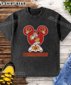 Top Mickey hands forming a heart on a love-themed Washington Commanders football washed t-shirt.