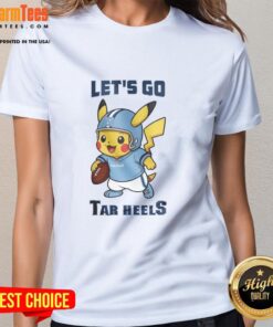 North Carolina Tar Heels X Pikachu Let's Go ladies tee featuring vibrant graphics and a stylish design for fans.