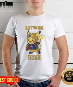 Alt Text: Top Notre Dame Fighting Irish X Pikachu Let's Go T-Shirt featuring vibrant graphics and a comfortable fit for fans.