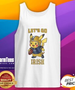 Top Notre Dame Fighting Irish X Pikachu Let's Go tank top featuring vibrant graphics and a comfortable fit for fans.