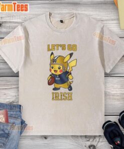 Top Notre Dame Fighting Irish X Pikachu Let's Go washed t-shirt featuring vibrant graphics and a comfortable fit.