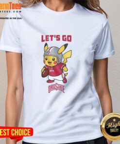 Top Ohio State Buckeyes x Pikachu Let's Go Ladies Tee featuring vibrant graphics and a stylish design for fans.