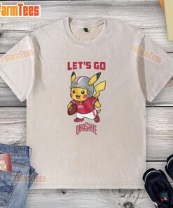 Top Ohio State Buckeyes X Pikachu Let's Go washed t-shirt featuring vibrant graphics for fans and collectors.