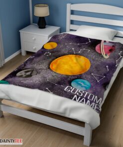 Top Outer Space Galaxy Watercolor Planets & Stars Blanket Fleece Customized Blanket - Image 3