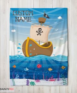 Top Pirate Ship At Sea Fish Underwater Blanket Fleece Customized Blanket