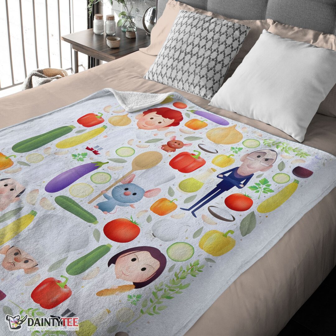 top-pixar-ratatouille-chief-cute-chibi-character-vegetable-blanket-fleece-customized-blanket-mk-03 Top Pixar Ratatouille Chief Cute Chibi Character Vegetable Blanket Fleece Customized Blanket - Image 4