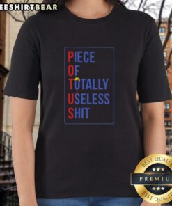 Womens tee featuring a humorous design of Donald Trump's hair, ideal for fans of quirky, satirical apparel.