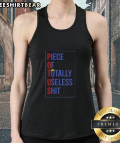 Donald Trump hair tank top featuring 'Top Potus Piece of Totally Useless Shit' slogan, perfect for humorous fashion.