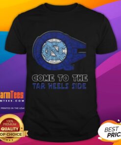 Top Star Wars Come To The North Carolina Tar Heels Side T-Shirt featuring iconic characters and team colors.