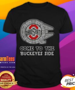 Top Star Wars Come To The Ohio State Buckeyes Side T-Shirt featuring iconic designs for fans of both franchises.