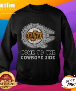 Top Star Wars Come to the Oklahoma State Cowboys side sweatshirt featuring iconic characters in vibrant colors.