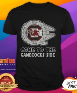 Top Star Wars Gamecocks T-Shirt featuring iconic characters and South Carolina colors, perfect for fans and gamers.