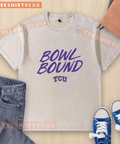 Alt Text: Top TCU Horned Frogs Football 2025 Bowl Bound washed t-shirt featuring team colors and logo, perfect for fans.