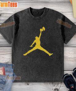 Alt Text: Top The Golden Wutang Clan Forever Jumpman Logo Parody Washed T-Shirt featuring unique graphic design.