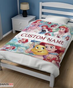 Top The Little Mermaid Blanket Ariel Princess Fleece Family Princess Customized Blanket - Image 3