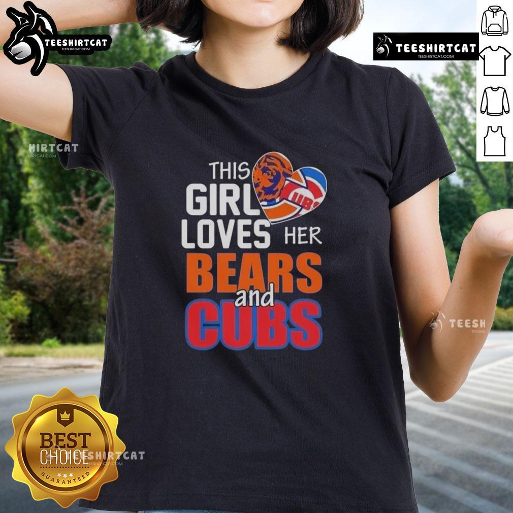 top-this-girl-loves-her-chicago-sports-bears-and-cubs-ladies-tee Girl wearing a Chicago Bears and Cubs ladies tee, showcasing her love for Chicago sports in a vibrant setting.