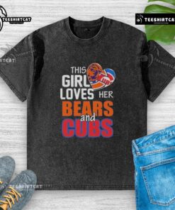 Alt Text: Girl wearing a washed t-shirt featuring Chicago Bears and Cubs logos, showcasing her love for Chicago sports.