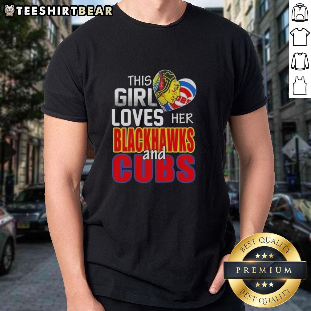 top-this-girl-loves-her-chicago-sports-blackhawks-and-cubs-t-shirt-1 Alt Text: Girl wearing a Chicago sports T-shirt featuring Blackhawks and Cubs, showcasing her love for Chicago teams.