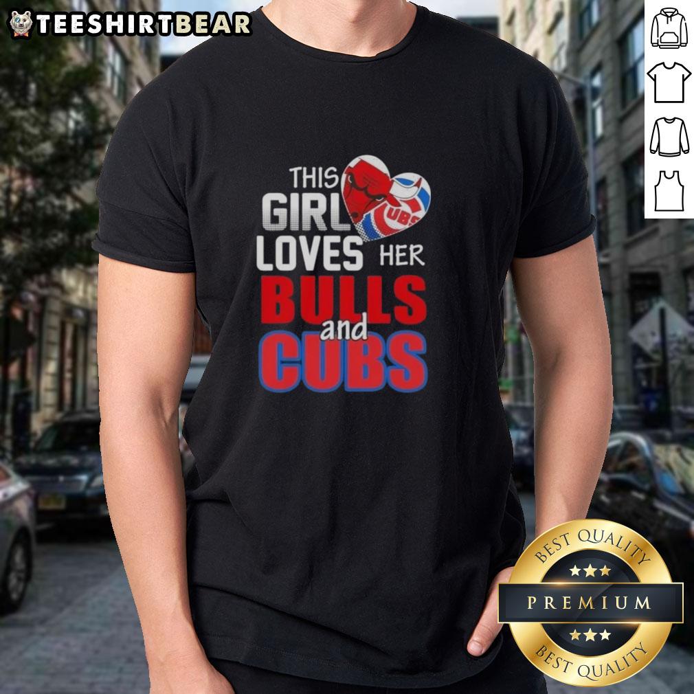 top-this-girl-loves-her-chicago-sports-bulls-and-cubs-t-shirt Girl wearing 'Top This' Chicago sports T-shirt, showing love for Bulls and Cubs, smiling in vibrant city setting.