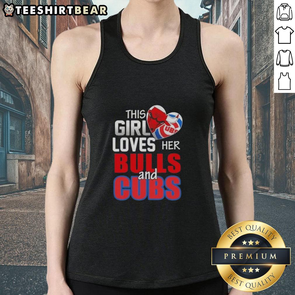 top-this-girl-loves-her-chicago-sports-bulls-and-cubs-tank-top Girl wearing a Chicago Bulls and Cubs tank top, showcasing her love for Chicago sports in a vibrant urban setting.
