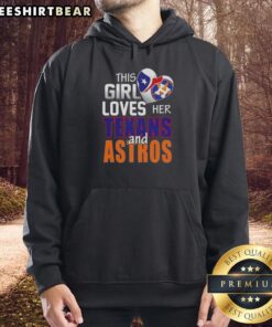 Alt Text: Girl wearing a Houston Texans and Astros hoodie, showcasing her love for Houston sports in a vibrant setting.