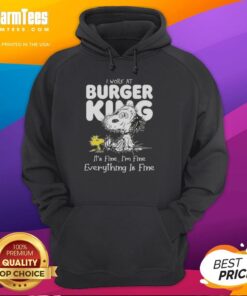 Alt Text: Top Tired Snoopy and Woodstock I Work at Burger King Hoodie in casual style, showcasing fun cartoon graphics.