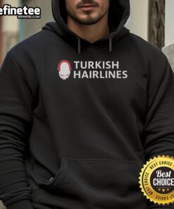 Stylish Top Turkish Hairlines hoodie displayed on a hanger, showcasing modern design and comfort for haircare enthusiasts.