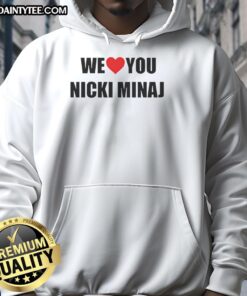 Cozy Top We Love You Nicki Minaj hoodie featuring vibrant graphics, perfect for fans of the iconic rapper.