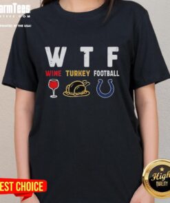 Alt Text: Top Wine Indianapolis Colts Football Thanksgiving Ladies Tee featuring festive design and team colors.
