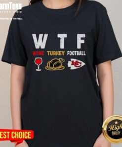 Top wine-themed Kansas City Chiefs Thanksgiving ladies tee featuring a festive football design for game day celebrations.