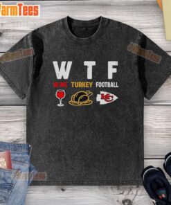 Top wine color washed T-shirt featuring Kansas City Chiefs football design, perfect for Thanksgiving celebrations.