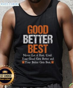 Vintage Chicago Bears tank top featuring 'Awesome Good Better Best Never Let It Rest' motivational quote design.